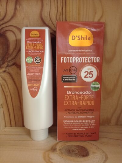 D’Shila Bronceador Extra-rápido SPF25, 200ml.
